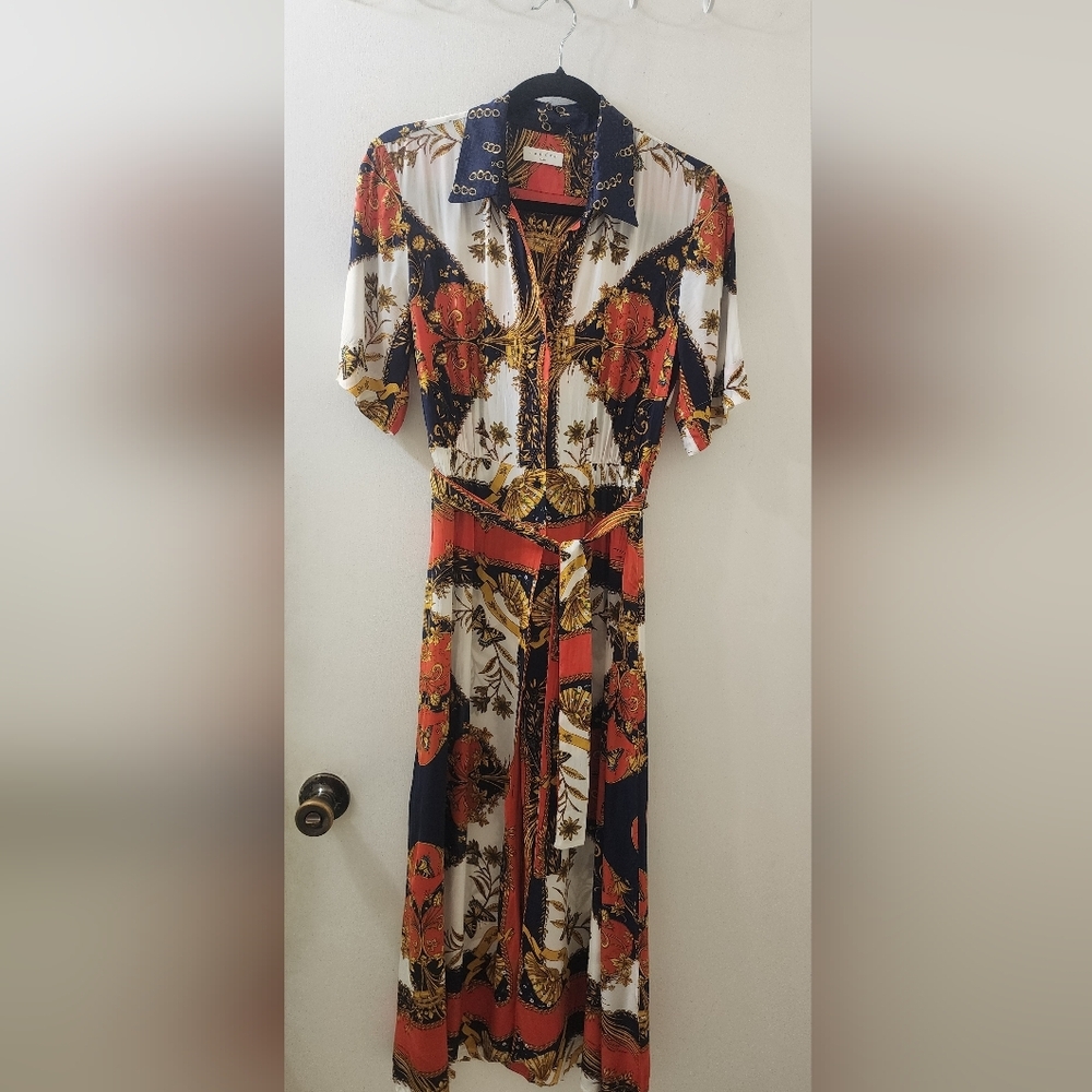 Sandro Paris Red and Black Maxi Dress, Size Small.